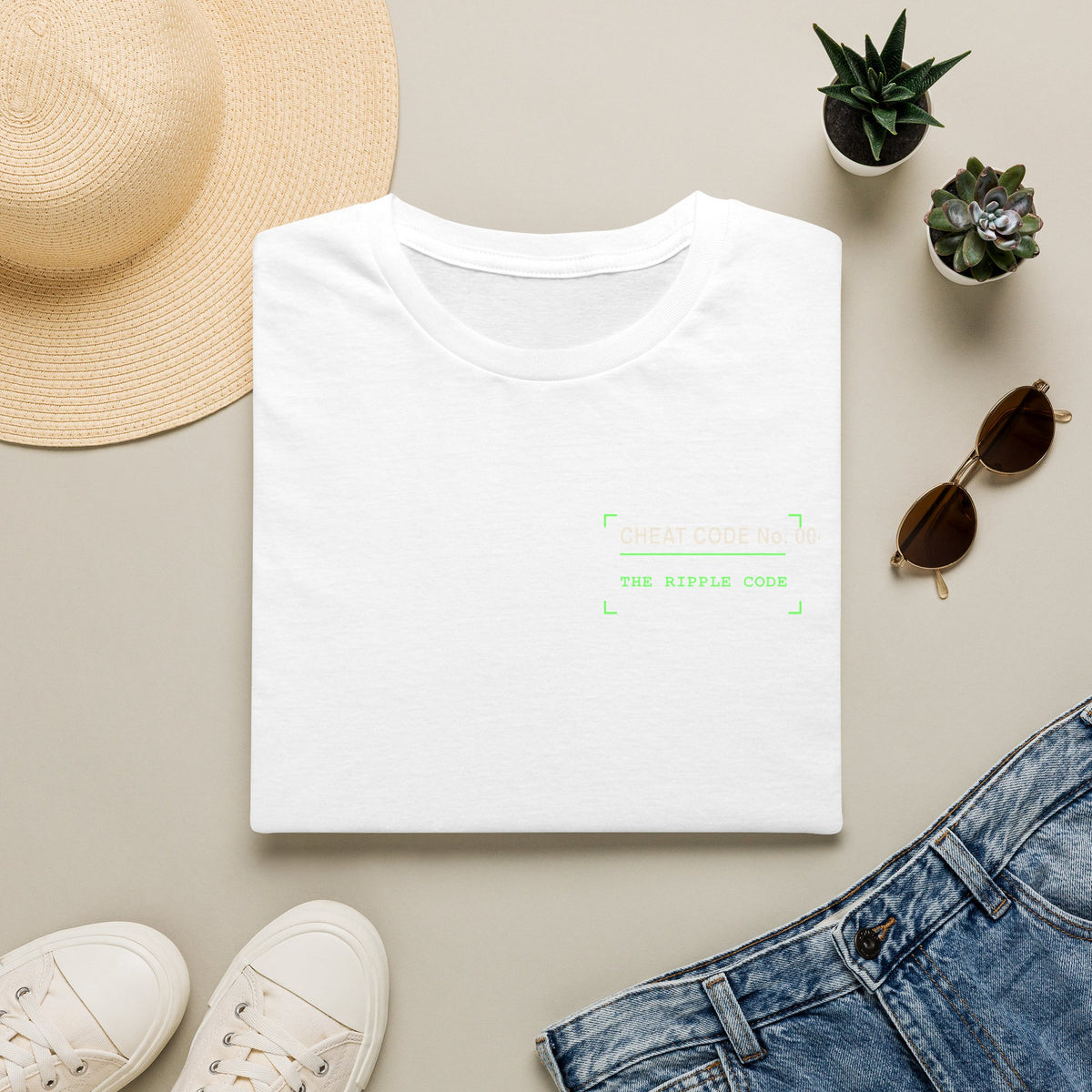 Minimalist 'The World Is Yours' White T-Shirt — Subtle Neon Chest Print