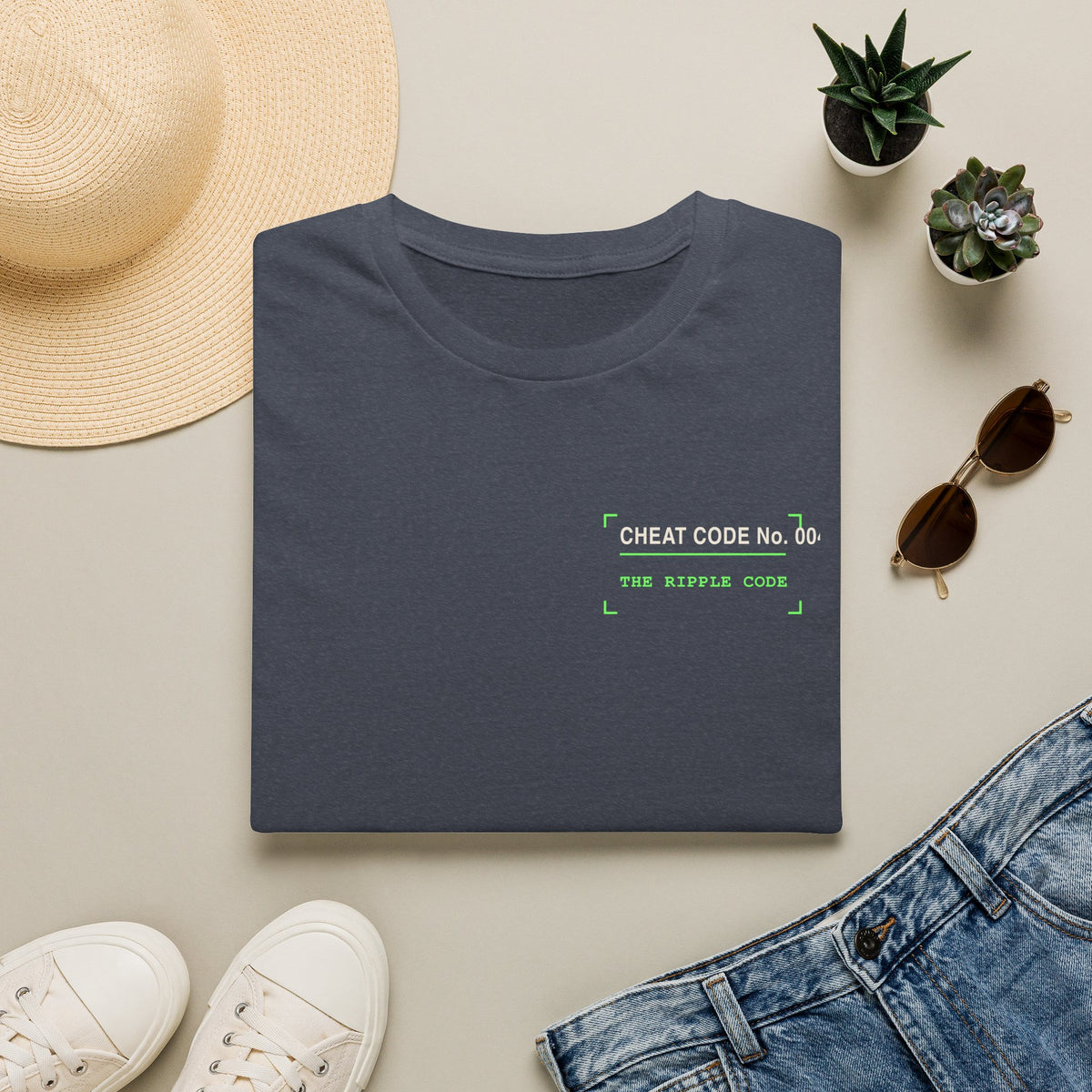 Minimalist 'The World Is Yours' White T-Shirt — Subtle Neon Chest Print