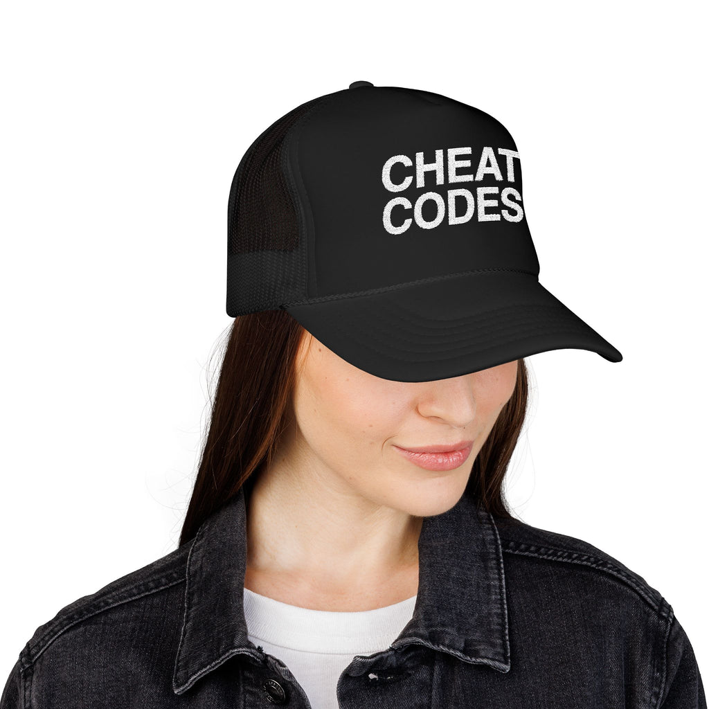 Cheat Codes Trucker Hat – Retro Gaming Foam Mesh Cap