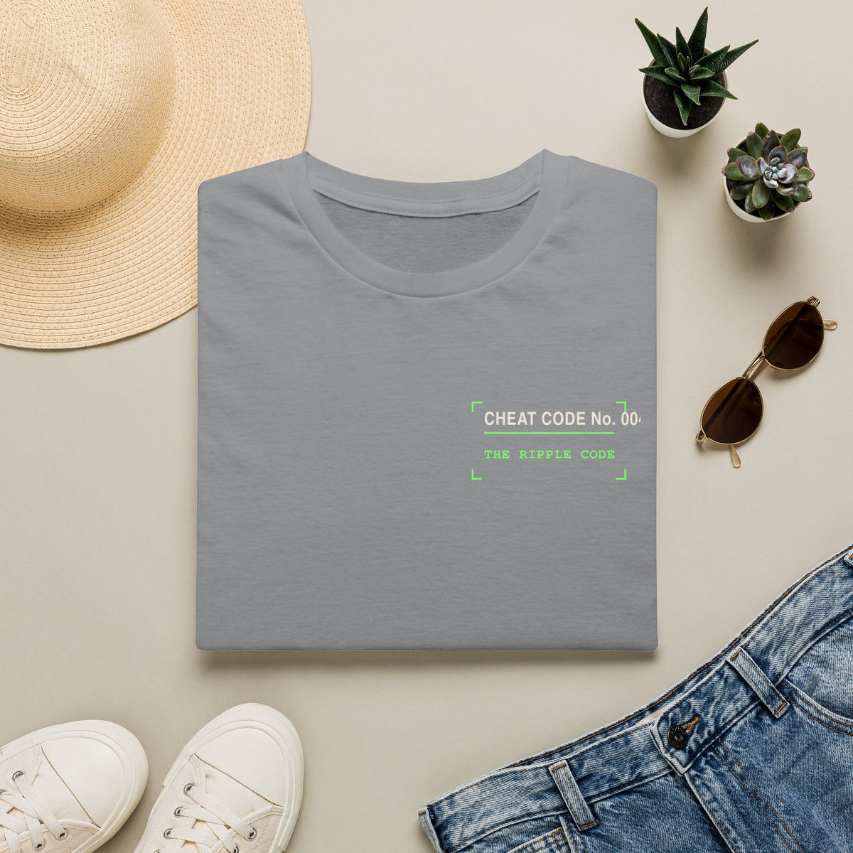 Minimalist 'The World Is Yours' White T-Shirt — Subtle Neon Chest Print