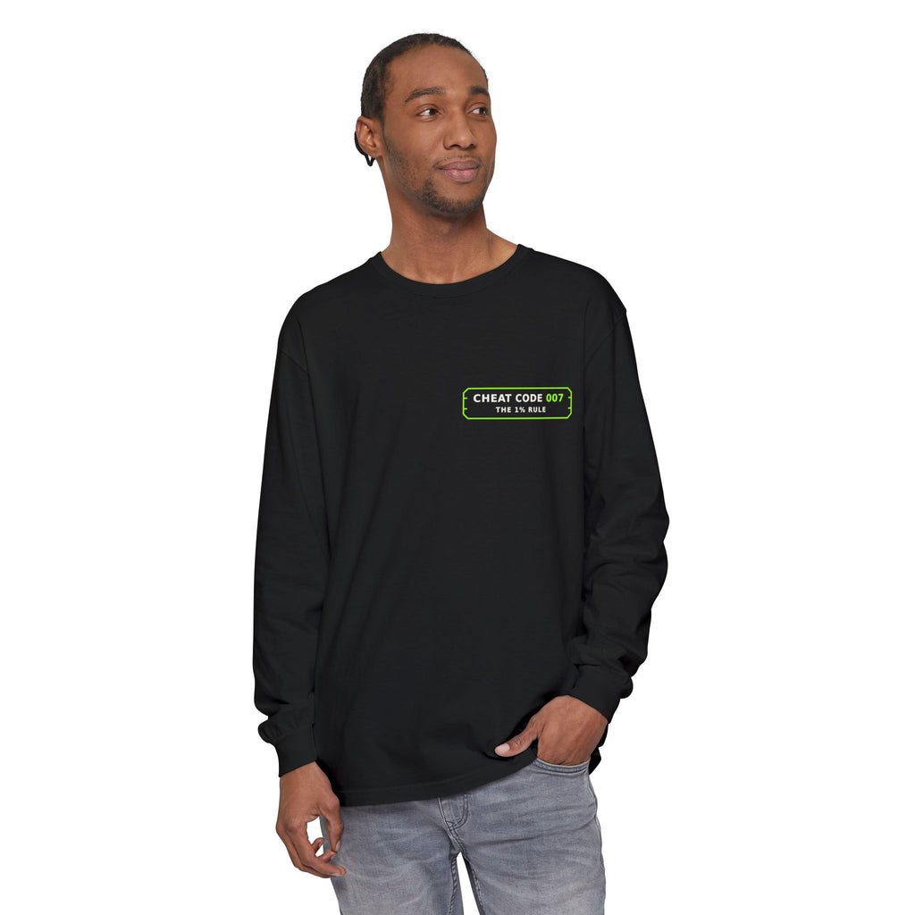 Long Sleeve T-Shirt — 'Cheat Code 007' 1% Daily Growth Motivational Tee