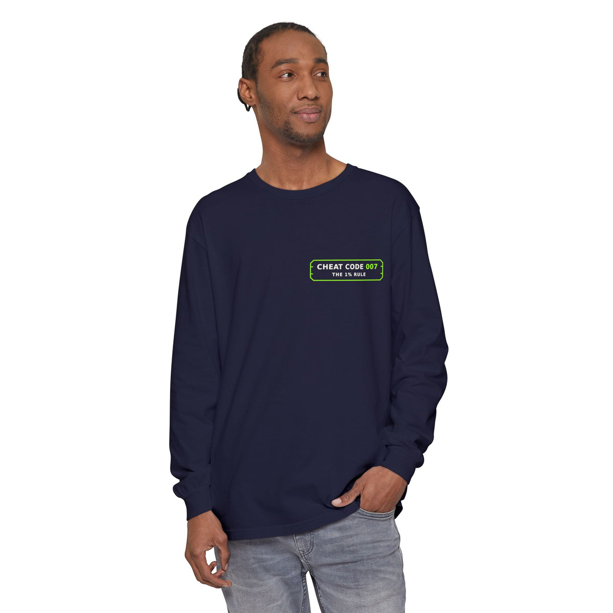 Long Sleeve T-Shirt — 'Cheat Code 007' 1% Daily Growth Motivational Tee