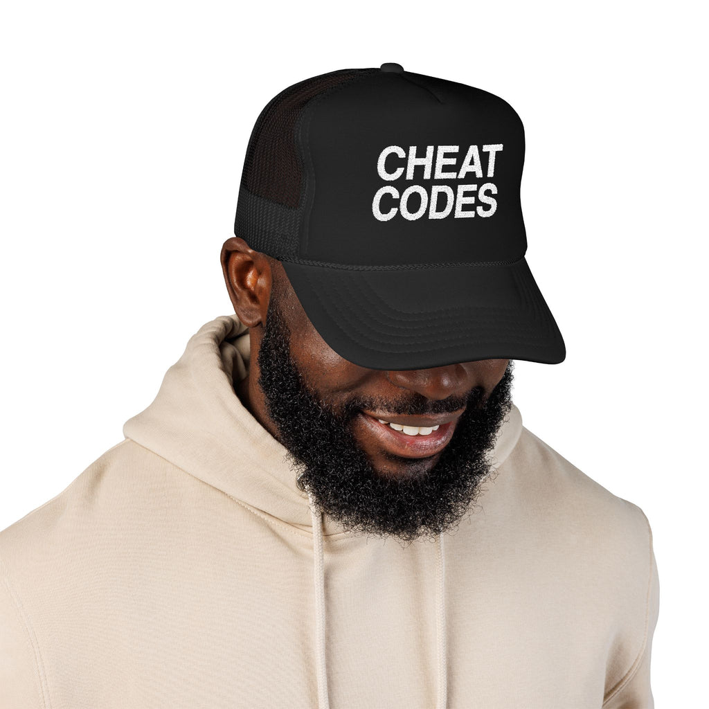 Cheat Codes Trucker Hat – Retro Gaming Foam Mesh Cap