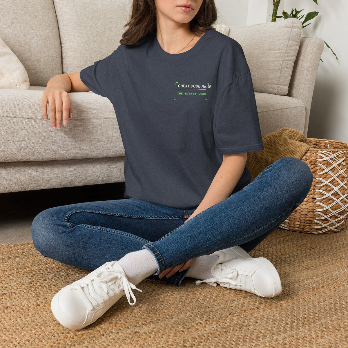 Minimalist 'The World Is Yours' White T-Shirt — Subtle Neon Chest Print